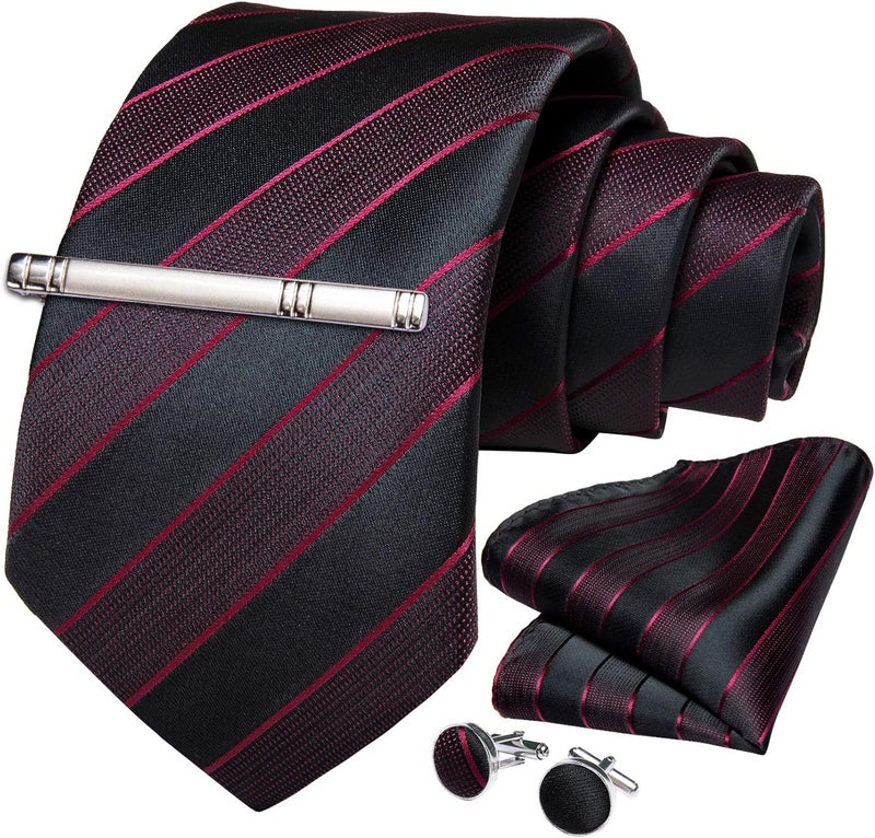 DiBanGu Mens Striped Tie Silk Woven Necktie and Pocket Square Cufflinks Tie Clip Set Wedding Business Formal Gift Tie for Men - Image 3